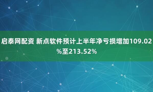 启泰网配资 新点软件预计上半年净亏损增加109.02%至213.52%