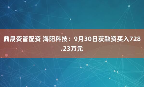 鼎晟资管配资 海阳科技:9月30日获融资买入728.23万元